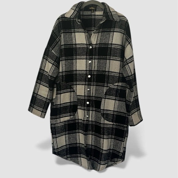 audrey Jackets & Blazers - Audrey Black White Checks Shirt Tail Jacket Dress